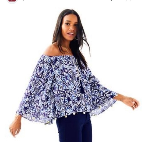 Lilly Pulitzer “Beckon Blue Oh My Cod” Delaney Off Shoulder Top - Size S - Picture 2 of 12